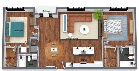 Floor plan for 2 beds, 2 baths, 1171 sqft
